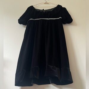 Handmade Velvet Puff Sleeve Peasant Babydoll Vintage Dress w/ Silver Trim
